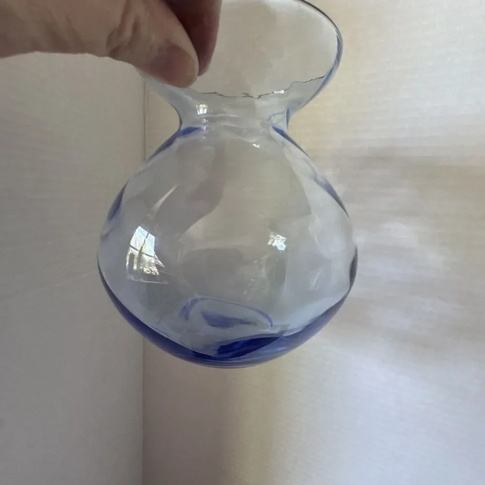Hand Blown Artisan Bud Vase Swirl With Gorgeous Deep Rich Blue